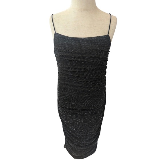 Princess Polly Reeva Black Shimmer Ruched Bodycon Mini Dress Size 0 - Picture 7 of 8